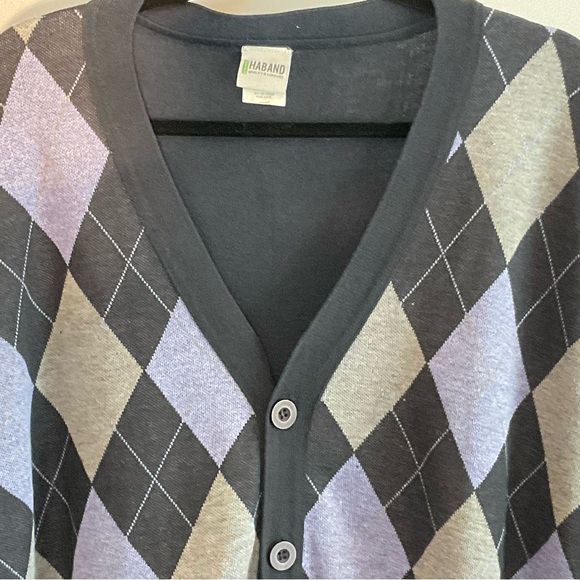 Haband Men's Black and Purple Argyle Cardigan - Picture 6 of 13